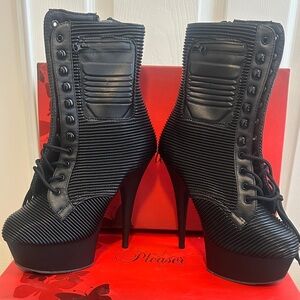 Pleaser Black Ribbed Heeled Boots